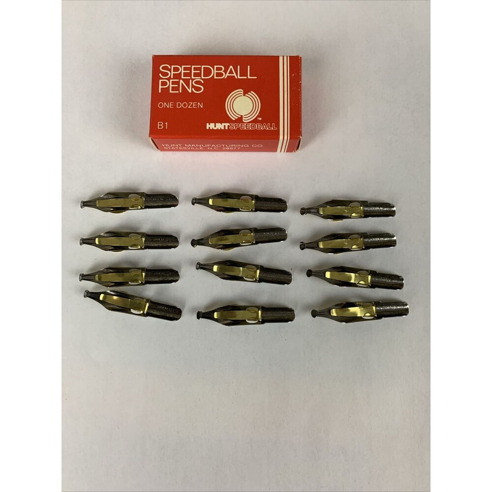 Vintage HUNT SPEEDBALL PENS B-1 Round Calligraphy Pen Ink Nibs Box of 12